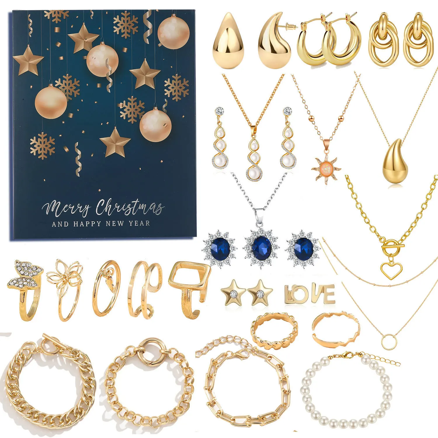 

Advent Calendar for Women Gold Jewelry 24 Days Xmas Countdown Advent Calendar Necklaces Bracelet Earrings Jewelry Surprise Gifts