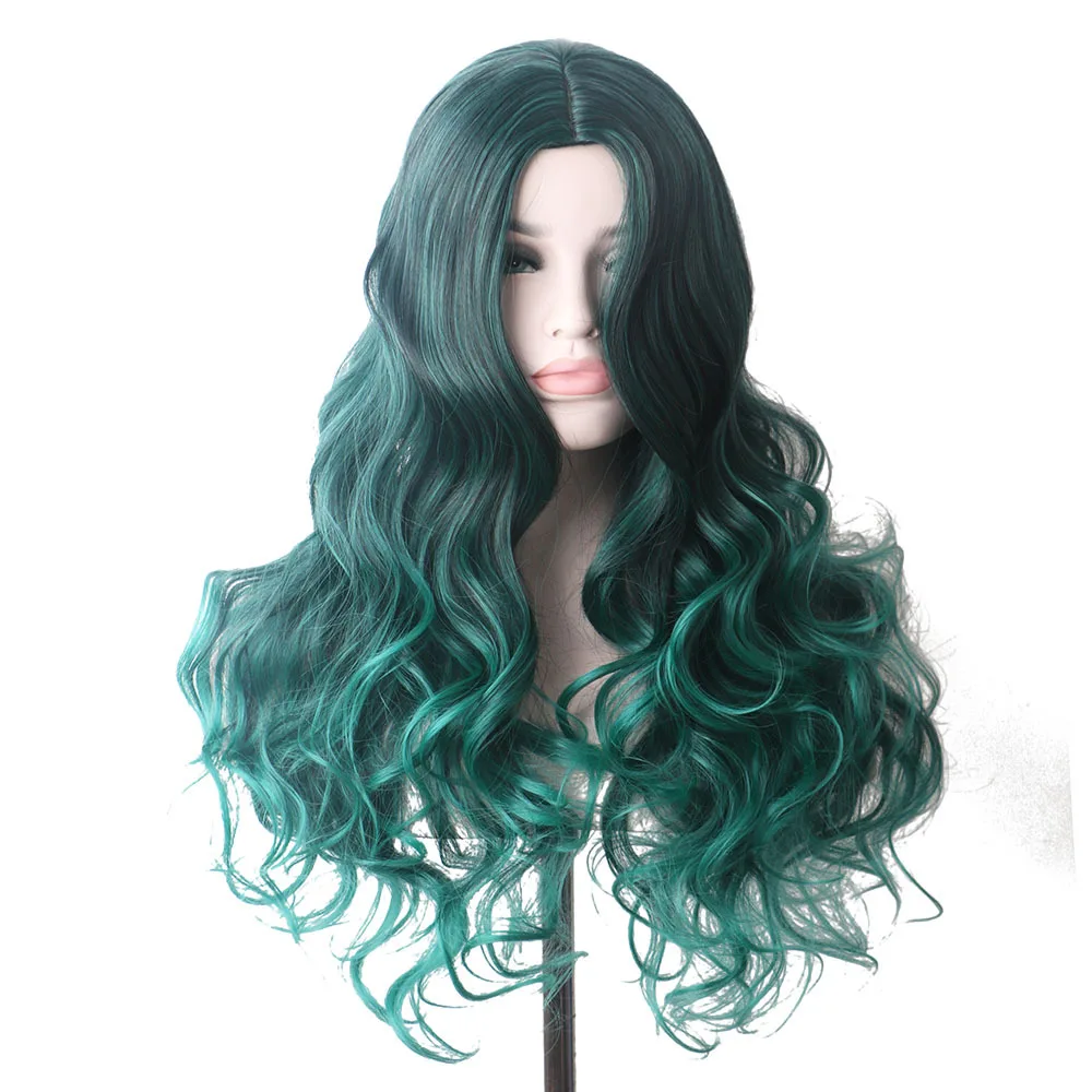 Rose net synthetic fiber headband for women medium length curly hair large wave wig cover mixed with green