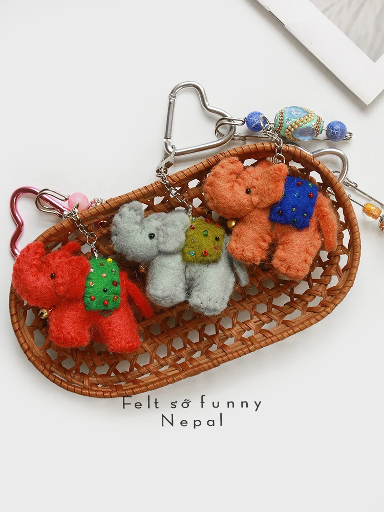 

Handmade Wool Felt Cartoon Elephant Keychain Miu Series Bookbag Pendant Car Hanging Ornament Fashionable Bag Accessories
