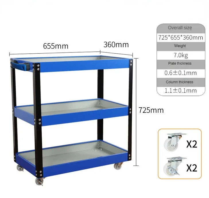 Mechanical Workshop Tools with Wheels, Tool Carts 3-layer Mobile Tool Car, Multifunctional and Heavy-duty Auto Repair Parts Car