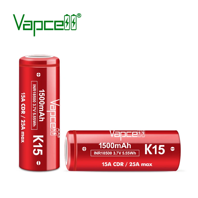 الأصلي Vapcell 18500 K15 بطارية 1500mah 3.7V 15A/25A INR 18500 بطاريات ليثيوم قابلة للشحن عالية الطاقة لأدوات المصباح