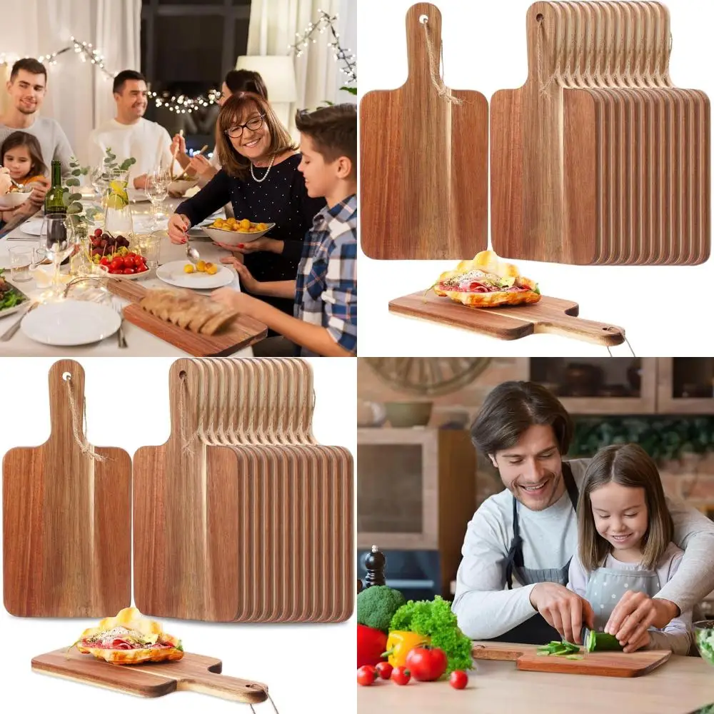 

Set of 16 Acacia Wood Chopping Boards with Handles, 12x6 Inches, Ideal for Kitchen Prep and Serving