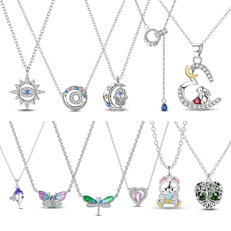 

Butterfly Necklace 925 Sterling Silver Original Dragonfly Tree Green Zircon Pendant Chain Link for Women Fine Jewelry Gift