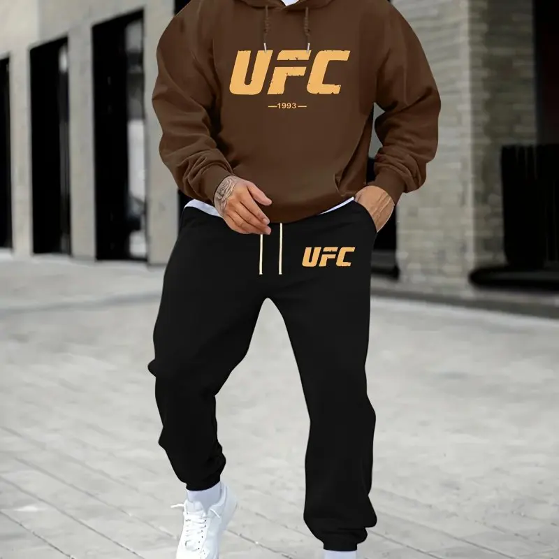 

Men's Suit Ufc3D Printed Jogging Hoodie Suit Autumn and Winter Loose Fleece Hoodie and Sweatpants Suit Machine Washable Suit