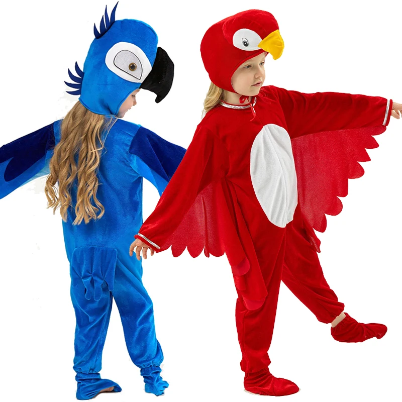 

2025 Animal Theme Book Week Outfit Red Bird Pet Halloween Dress Up Boy Blue Parrot Costume For Kids