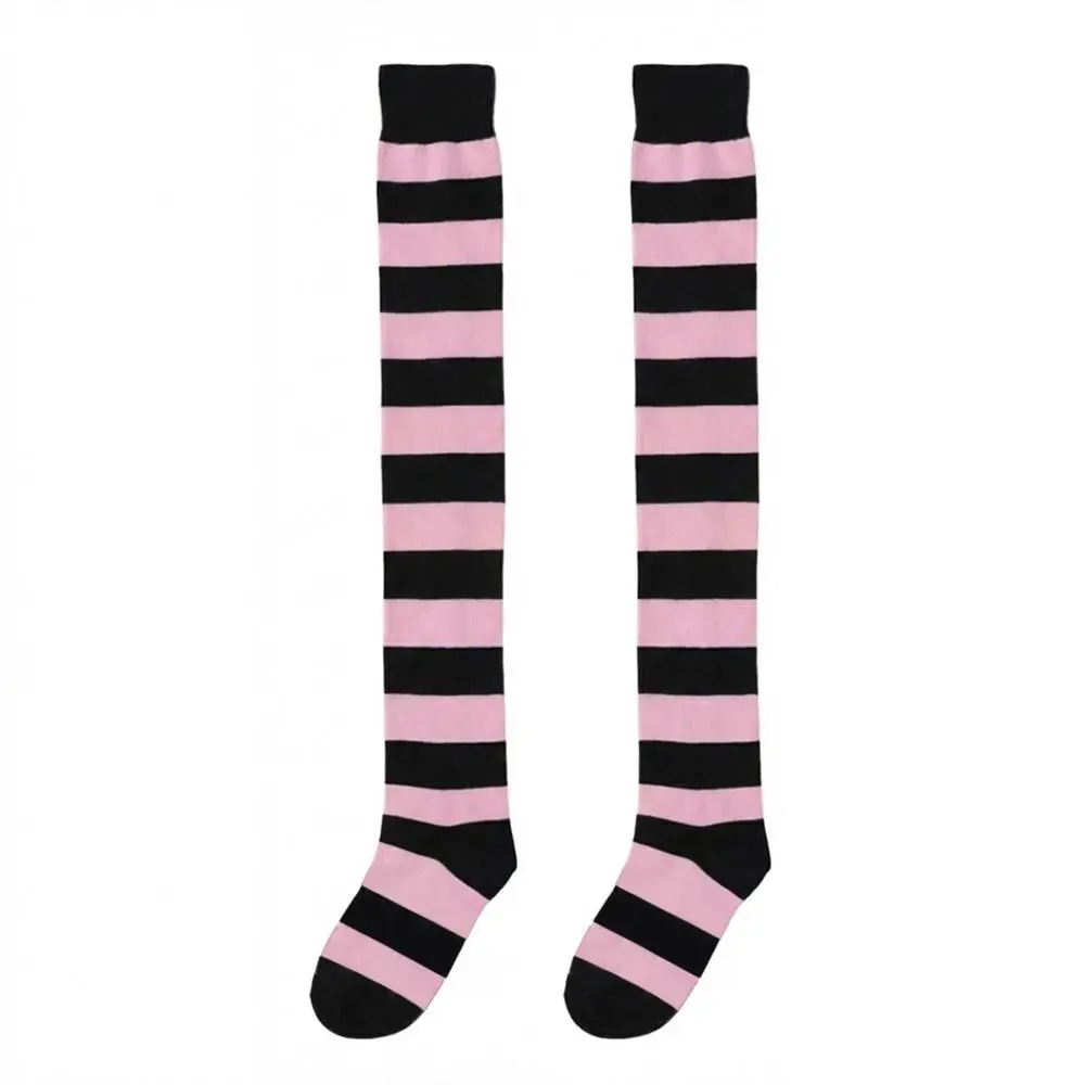1 Pair Multicolor Stripe Stockings Knitted Cotton Thigh High Over The Knee Socks Prevent Odor Cosplay Long Socks