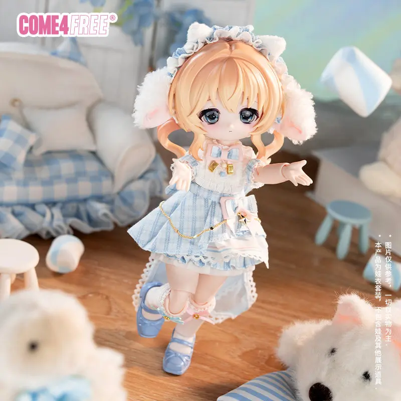 COME4FREE 1/6 BJD Doll Clothes Cute Plaid Lace Dress Outfit For OB11 Action Figure Doll Accessories Collection