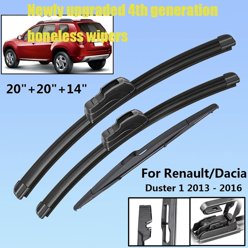 

20"+20"+14" Front Rear Wiper Blades Set Kit For Dacia Renault Duster 1 2013 2014 2015 2016 Windshield Windscreen Window Brushes
