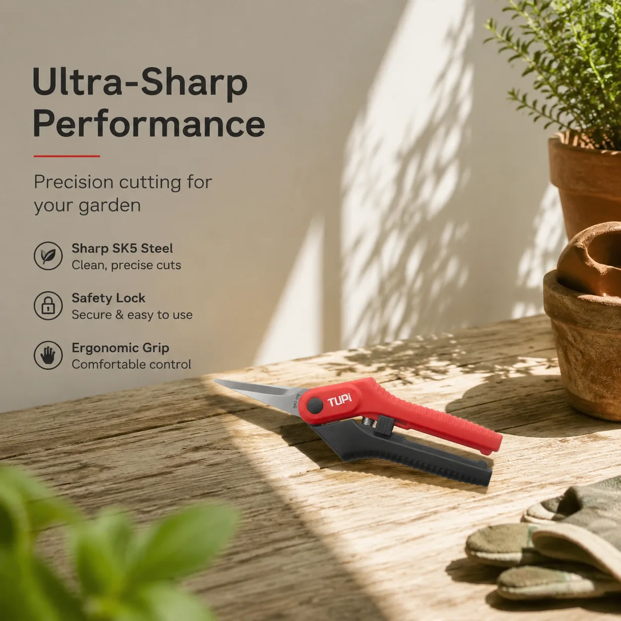 TUPI Gardening Hand Pruner Micro-Tip Pruning Snips Leaf Trimmer Straight Florist Scissor For Plants Pruning Shears