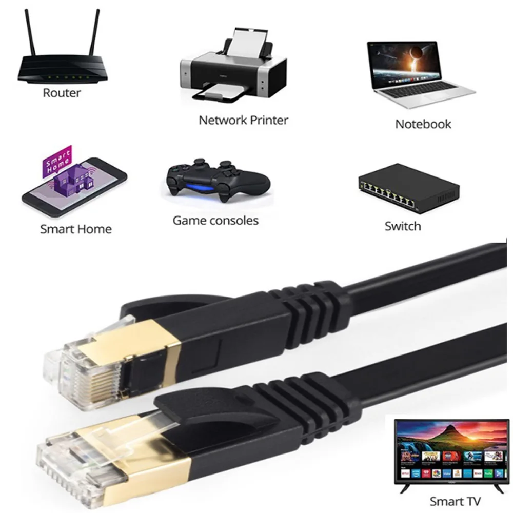 CAT8 كابل إيثرنت 40Gbps شبكة محلية مسطحة الحبل للكمبيوتر مودم الكمبيوتر المحمول PS 5 راوتر RJ45 كابل إيثرنت Cat 8 #6
