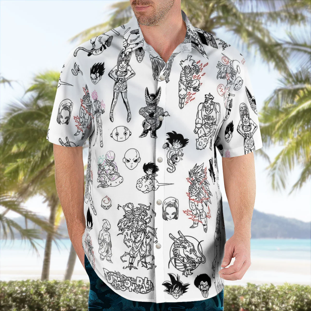 

2026 Black White Characters Dragon Ball Z Button Up Hawaiian Shirt Summer Leisure Men's T-Shirt Children's Clothing Tee Y2k Woma