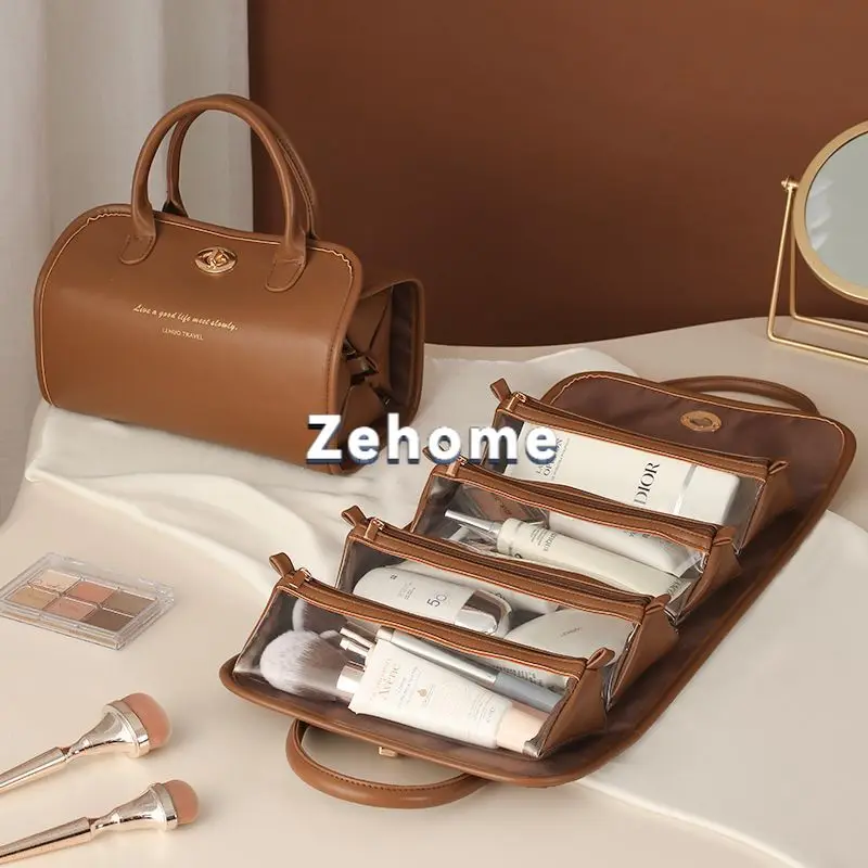 Cosmetic bag folding niche portable go out retro premium detachable simple makeup storage bag new travel