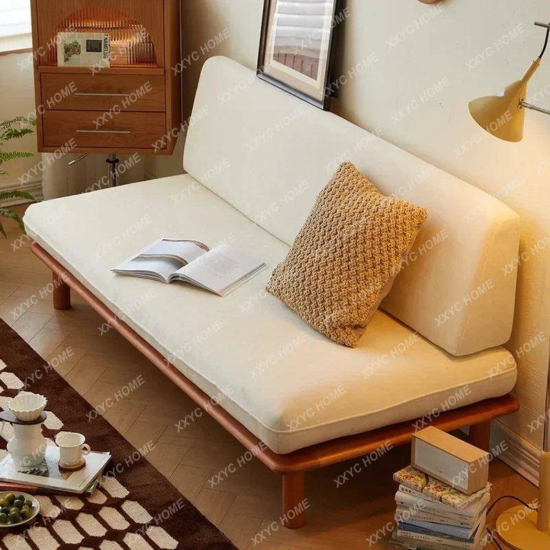 XX X-style Solid Wood Sofa Living Room Small  Without Armrests Double Retro Lazy Sofa Bed Cherry Wood Fabric