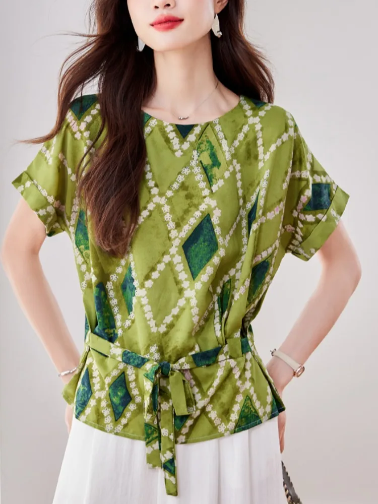 

Women Floral Chiffon Shirt Summer Tie Waist Sleeveless Chinese Style Blouse