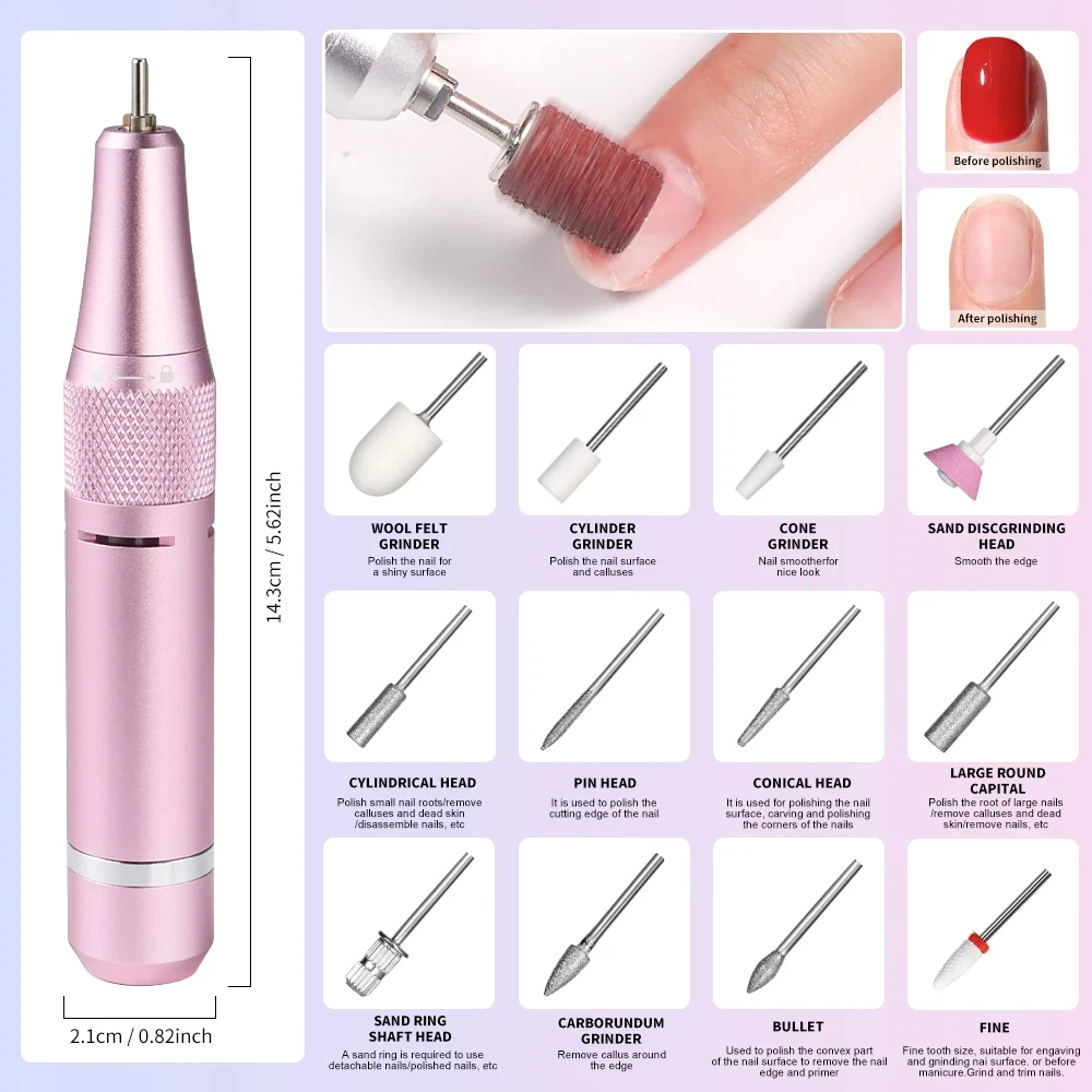 Pulidora de Uñas Eléctrica de 35000 RPM - Cuidado Profesional de Uñas de Gel, Lima de Uñas Portátil Recargable, Herramienta de Manicura