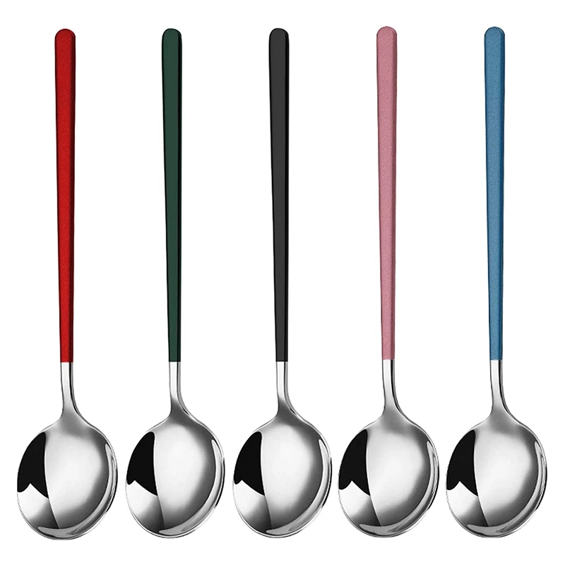 Promotion! 5 Pack Soup Spoons,Stainless Steel Ice Cream Soup Spoons Coffee Spoons Teaspoons,For Dinner Long Handle Table Spoon