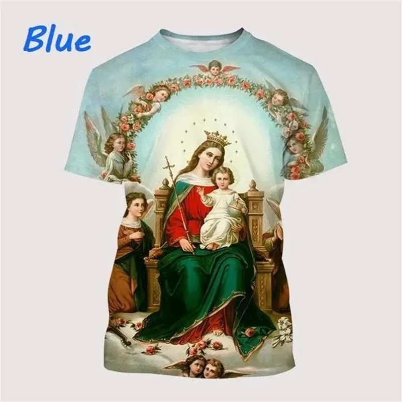 Guadalupe Virgin Mary Of Mexico 3D Print T-Shirt For Men Christian Our Lady Personality Tshirt Streetwear Short Sleeve Tee Tops