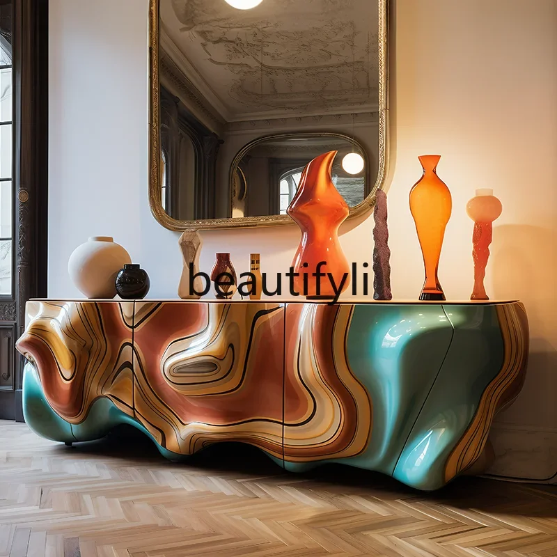 Art Painted TV Cabinet Italian Postmodern Light Luxury Entrance Platform