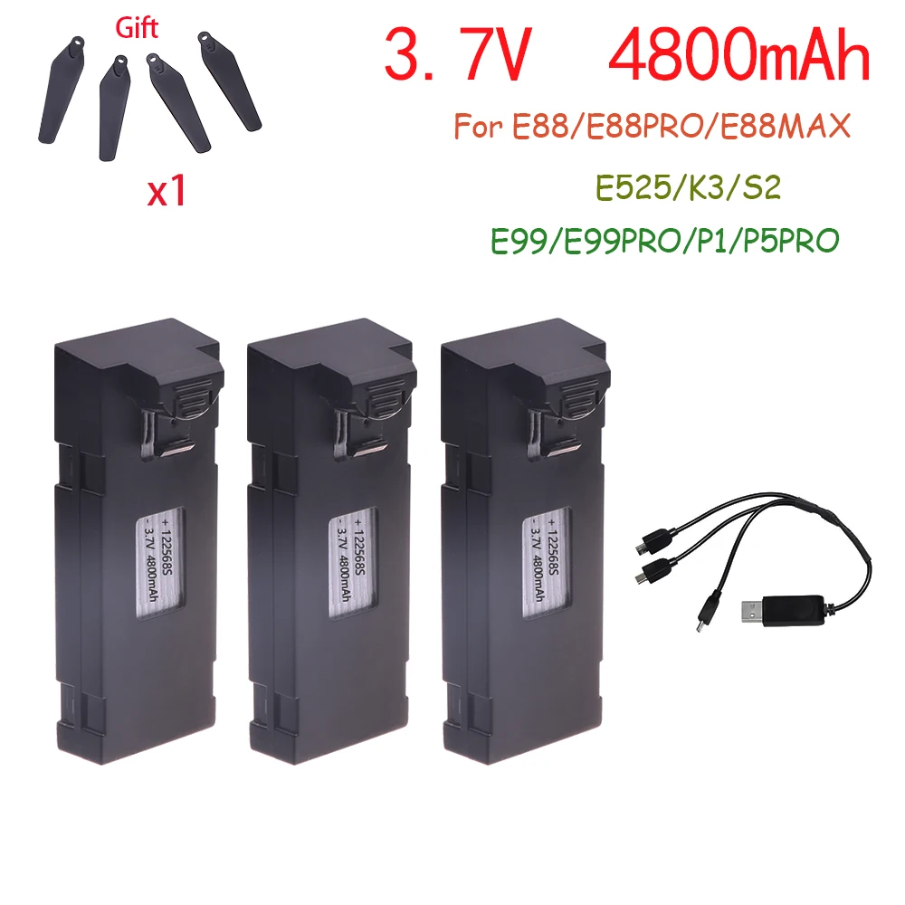 E88 3.7V 4800mAh Batteria ricaricabile agli ioni di litio e caricabatterie per RC Drone E88PRO E99 S2 P1 K3 P10 A13 S98 E525 RC Quadcopter Parti