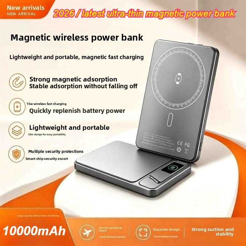 10000mAh Magnetic Wireless Power Bank 15W Fast Charging with Stand Portable External Battery for iPhone 16 15 14 Samsung Android