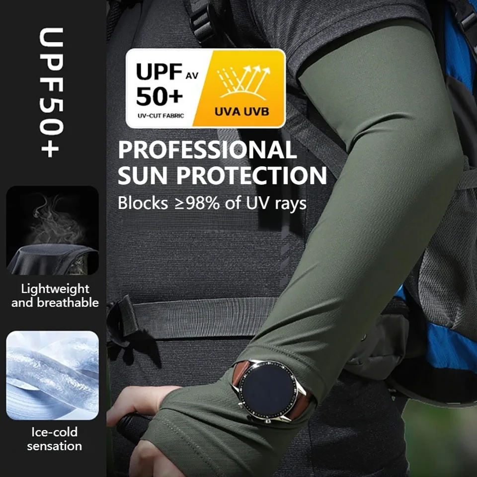 GTUBIKE Ice Silk Sun Protection Sleeve Covers Thin UV Protection for Driving Cycling Fishing Men's New Summer Style Arm Guard