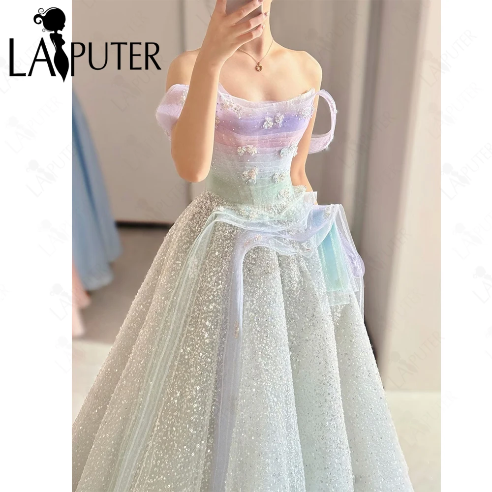 Colorful Bodice Prom Dress A line Cute Party Gown Shiny Sequin Glitter Skirt Cute Girl Party Evening Dress 2026 Rainbow Bodice