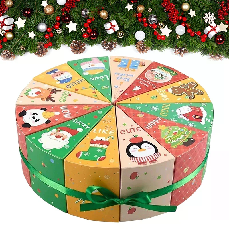Merry Christmas Candy Box, 12pcs Cake Shape Gift Boxes Advent Xmas Gift Packagi Box DIY Christmas Advent Countdown Gift Boxes