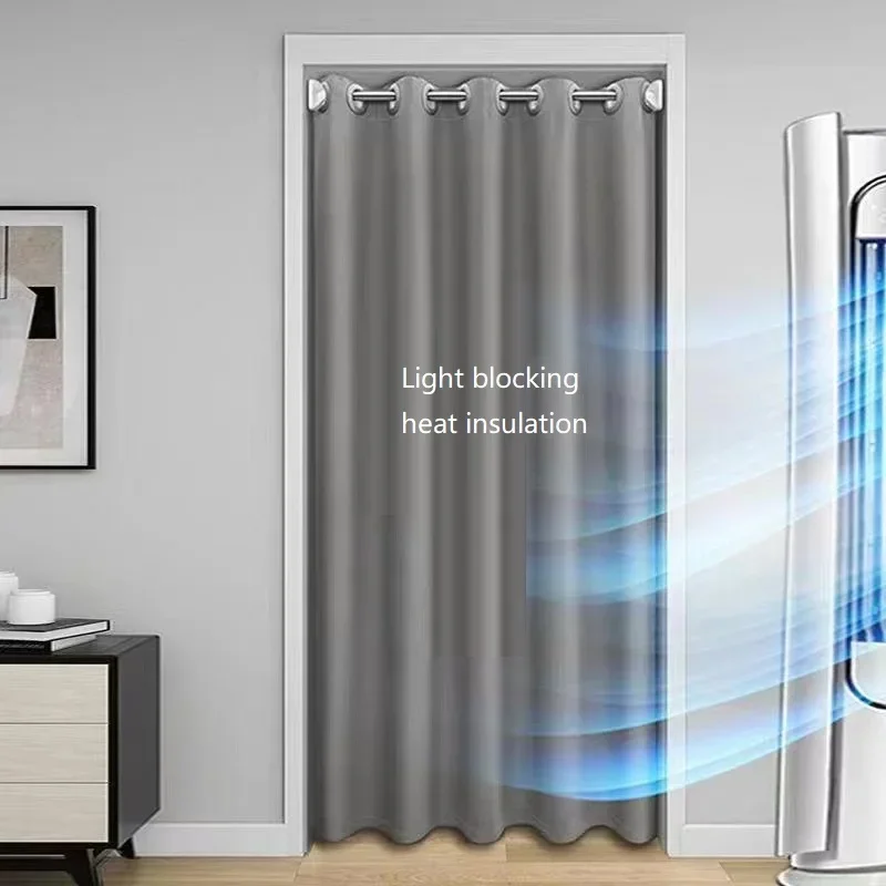 Blackout Thermal Door Curtain Heavy Duty Doorway Curtain Pure Color  Through Rod Hanging Curtain for Bedroom Privacy Protection