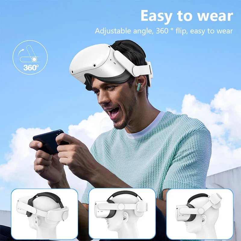 متوافق مع ملحقات Oculus Quest 2 البديلة لحزام الرأس القابل للتعديل لدعم مريح معزز وغمر الألعاب