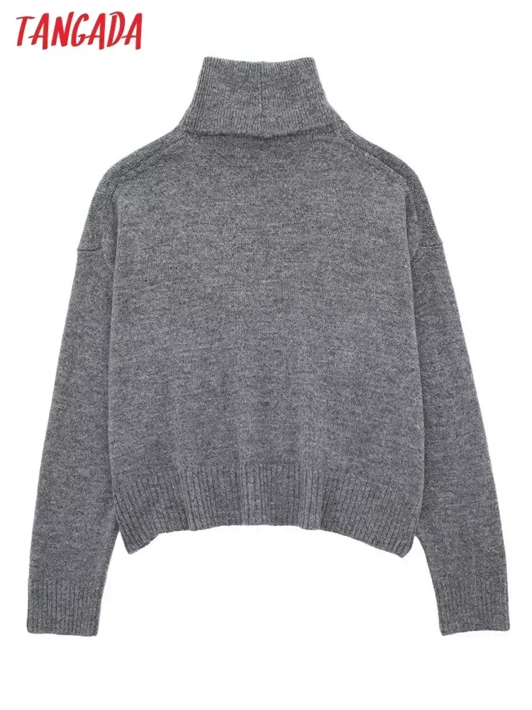 Tangada 2023 Winter Women Gray Oversized Turtleneck Sweaters Long Sleeve Female Jumper 3H239