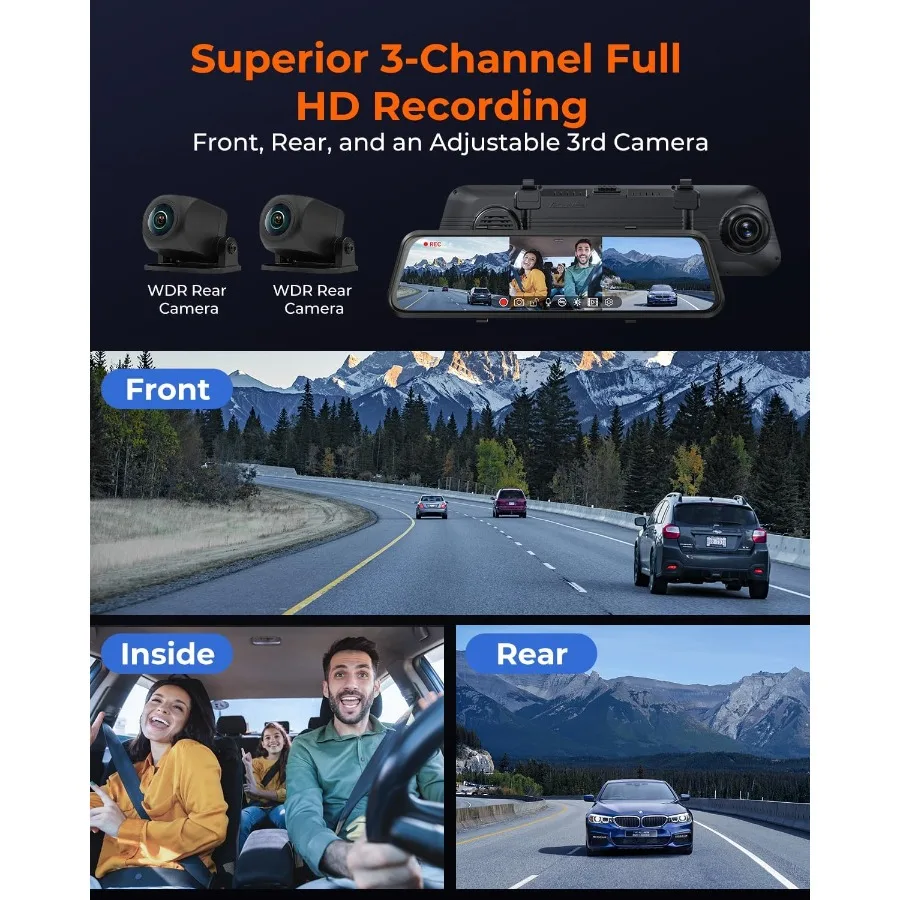 4K Rear View Mirror Camera with Smart 12 Touch Screen for Vehicles Dual Front and Rear Dash Cam with Blind Spot Detection Featu