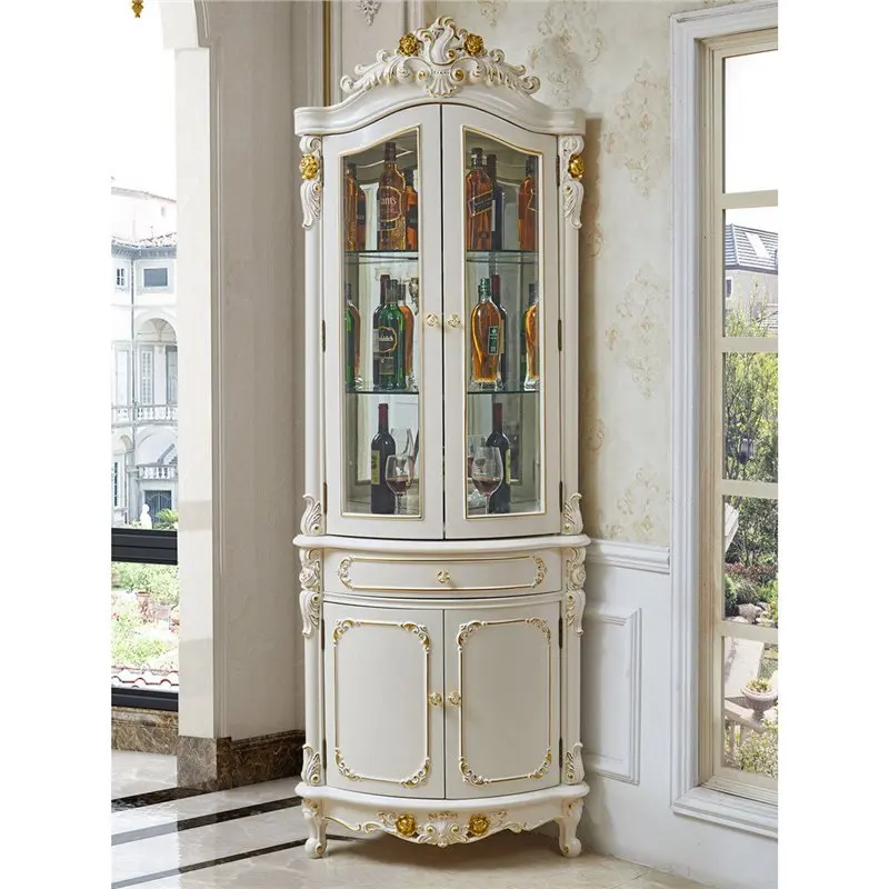 European-style wine cabinet, solid wood triangular cabinet, glass dining room corner American dining room side cabinet