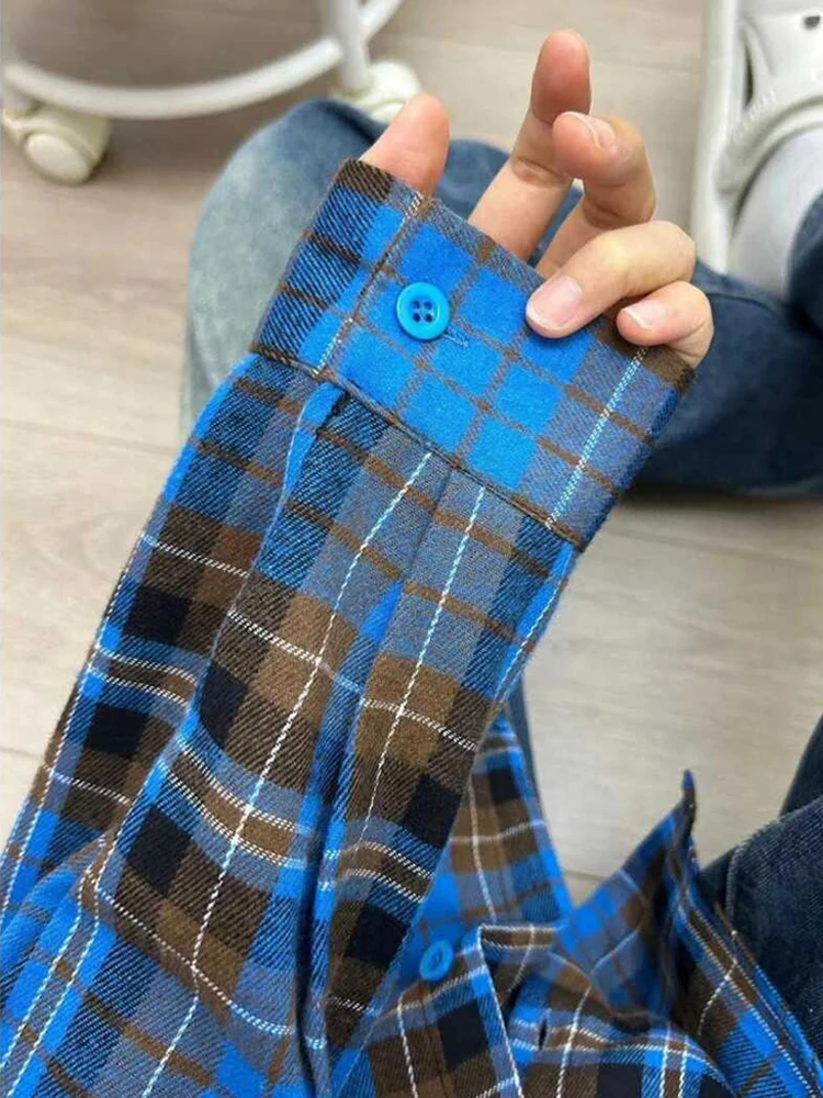 الرجعية الربيع الخريف الأزرق متقلب قميص سترة المرأة متقلب تصميم المتخصصة بأكمام طويلة قميص الرجعية العصرية #3