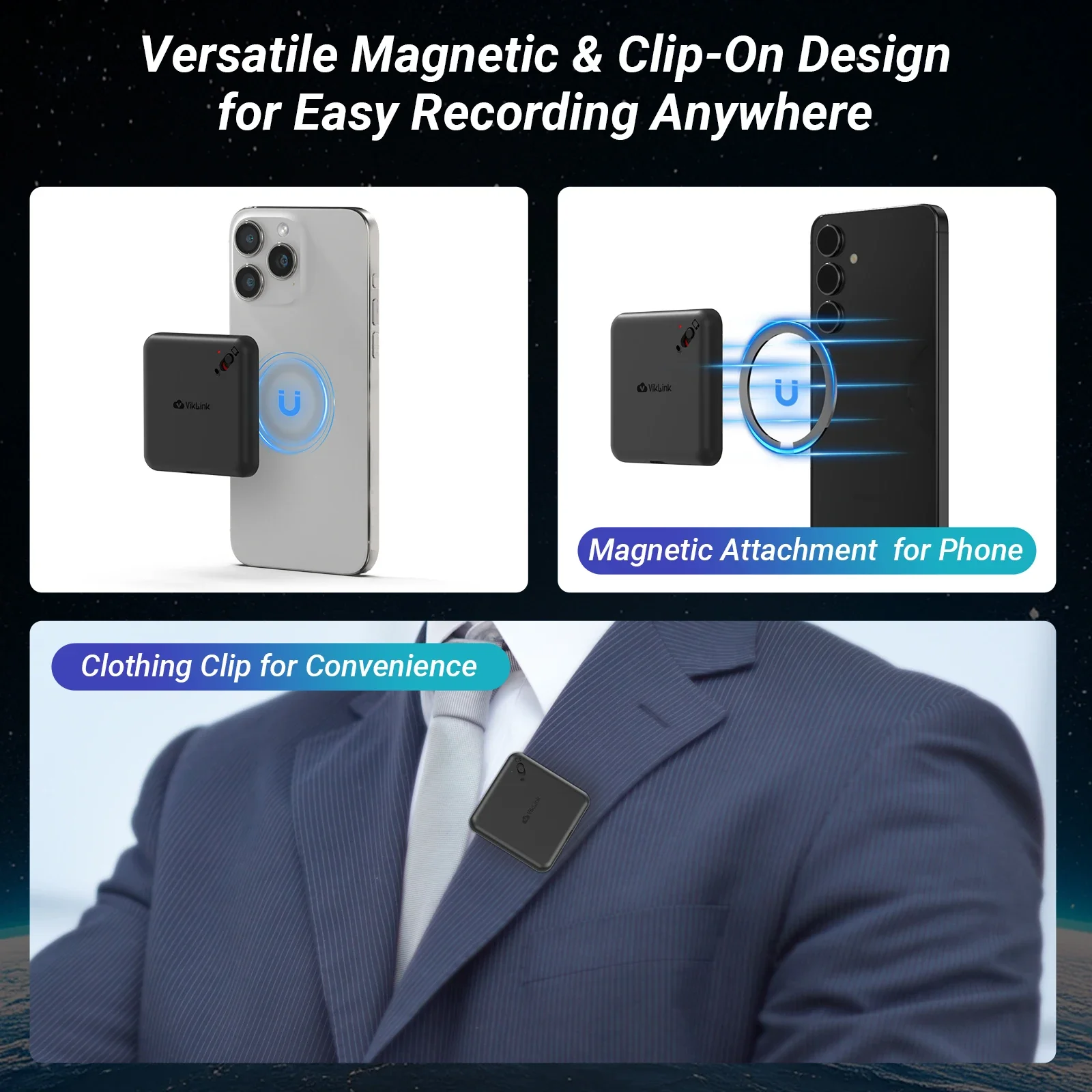 Smart Magnetic Recorder AI Noise Reduction Phone Call Recording Support Portable Dictaphone with Advanced Sound Enhancement