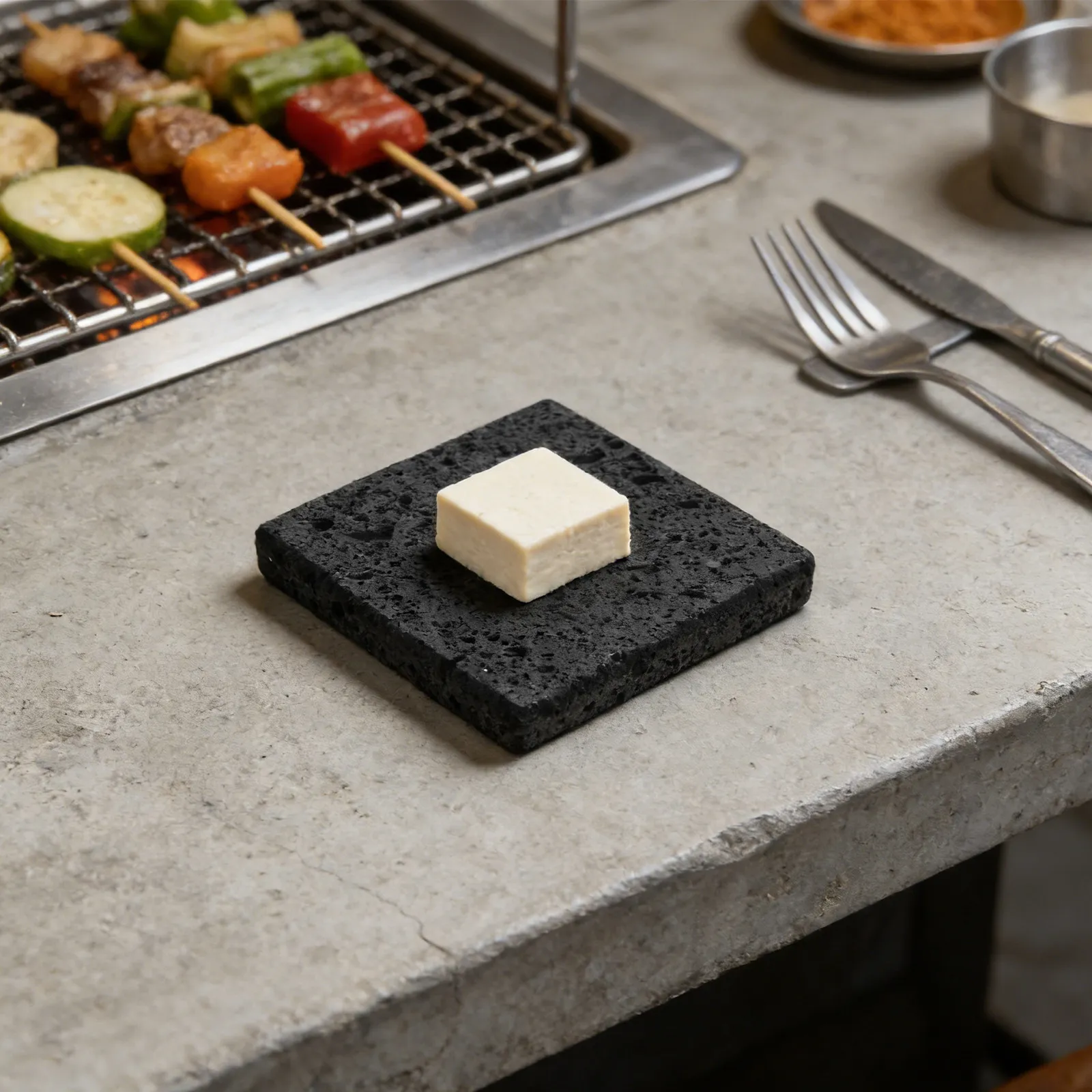 Placa de Cocina de Piedra Volcánica 3.9x3.9x0.6, Plancha Coreana para Barbacoa, Piedra Volcánica para Asar a la Parrilla, para Carne, Verduras y Mariscos