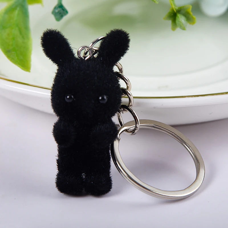 3D Cartoon Flocking Rabbit Keychain para homens e mulheres, chaveiro, lembrança de animais, presentes de jóias DIY, chaves do carro, 1pc