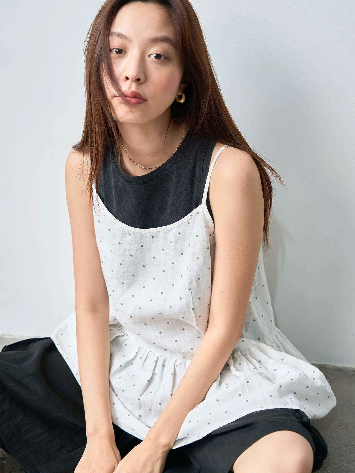 

Adjustable oulder Pure Flax Jumpsuit White Polka Dot Vest Women's Commute Sle Regular Length Svel Outerwear