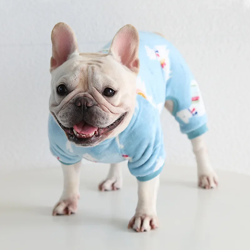 XS-2XL Winter Autumn Warm Fleece Dog Clothes 4 Legged French Bull Elastic Jumpsuit For Bull Dog