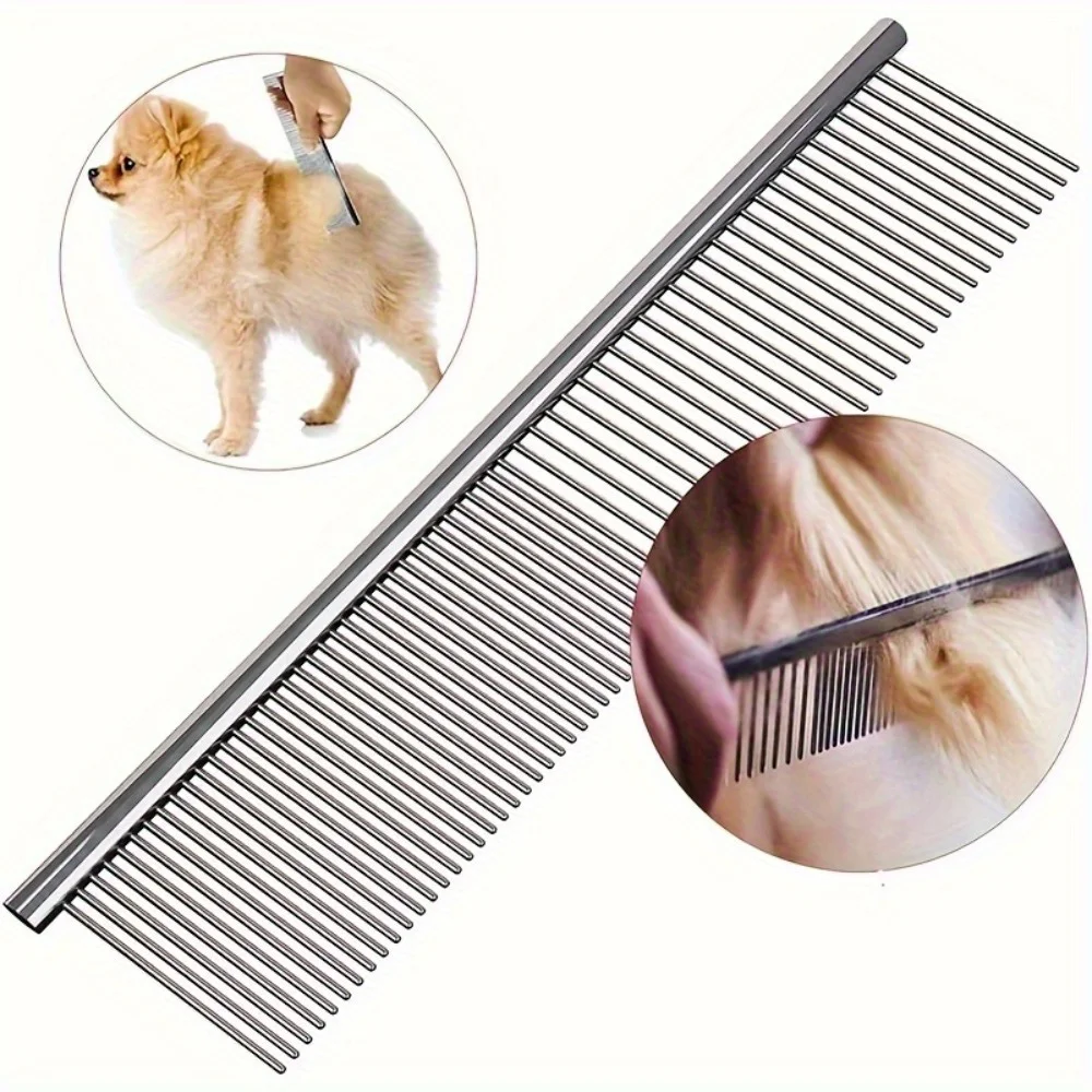 1/2‑Pcs Dog & Cat Grooming Set, Slicker Brush and Fine‑Tooth Stainless‑Steel Comb, Pet Hair Care Kit for All Hair Types