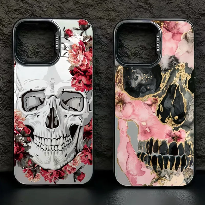 Skull Floral Cartoon Phone Case For Samsung Galaxy S25 S23 S22 Ultra Plus S24 FE A15 A35 A53 A54 A55 A14 A24 A25 A16 Matte Cover