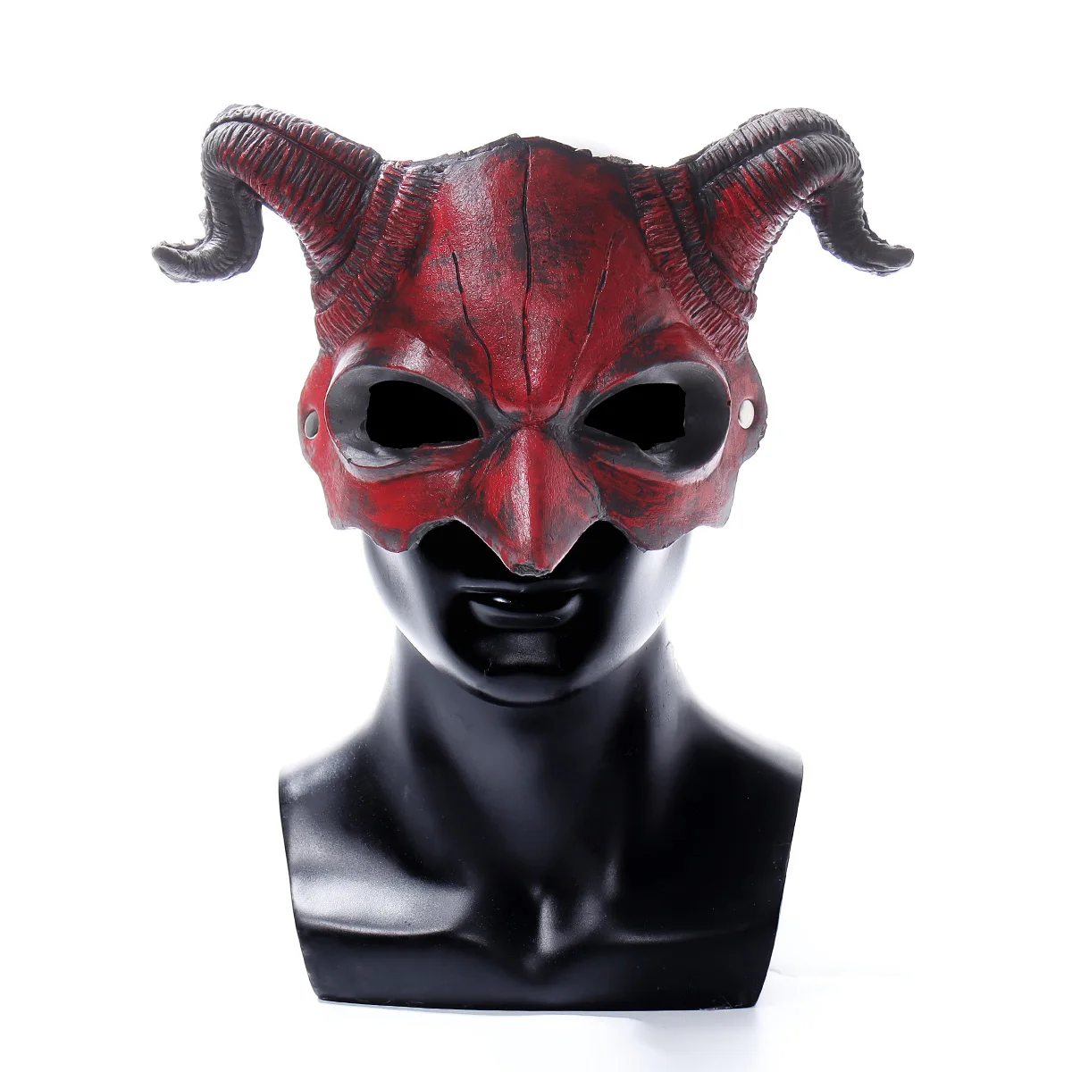 Demon Horns PU Mask Cosplay Red Devil Half Face Monster Animal Headpiece Halloween Haunted House Party Costume Props