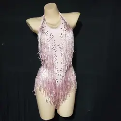 Sparkly Party Romper Crystals Fringes Bodysuit Sexy Tassel Leotard Jazz Dance Costume Stage Wear Dancer Performance Show Cloth