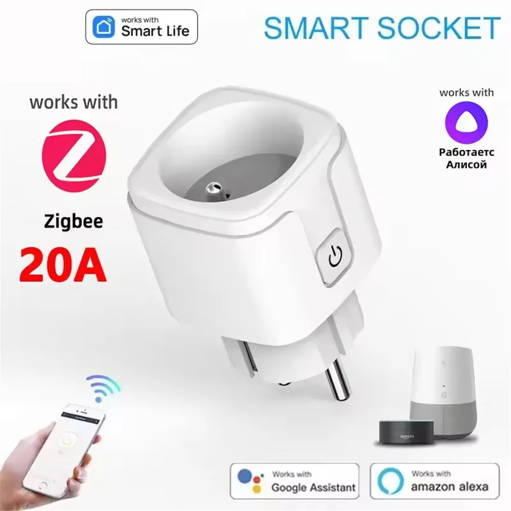 Tuya Smart Socket EU 20A Wifi Smart Plug With Power Monitoring Smart Life APP Remote Control Support Google Assistant Alexa