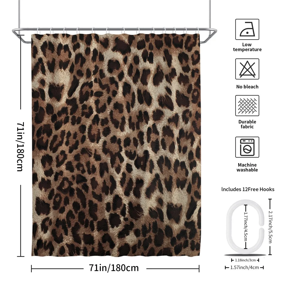 1PC, fine leopard print, modern home bathroom waterproof shower curtain with 12 plastic hooks, 71in*71in