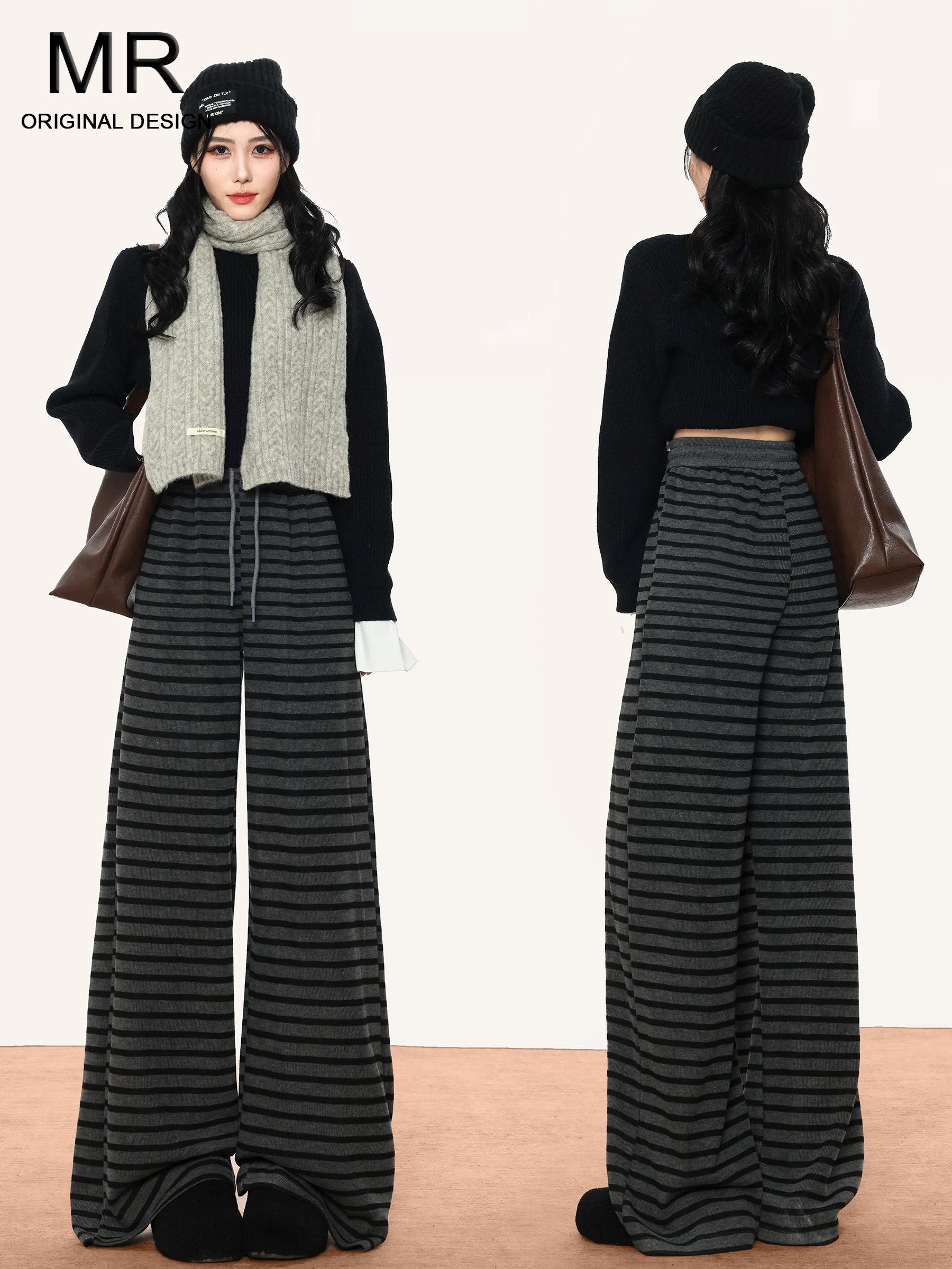 

High Waist Drawstring Wide Leg Casual Pants Women's 2026 Autumn Winter New Loose Slimming Lazy Straight Leg Trousers