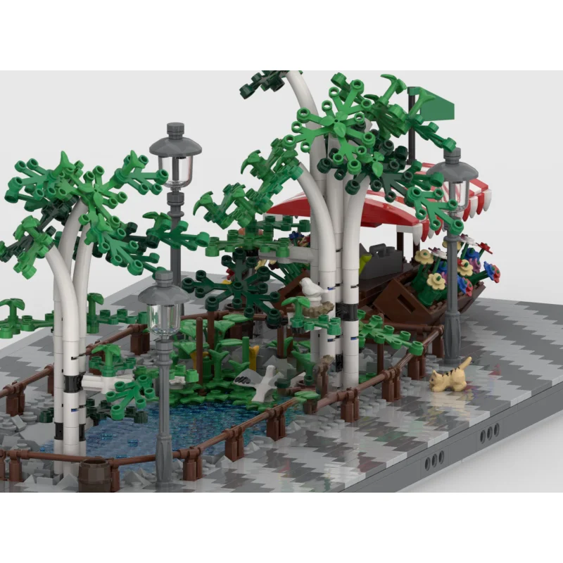 モジュール式都市建築 Moc ビルディングブロック モジュール式小さな公園 池付き テクノロジーブロック クリスマス DIY おもちゃ 建設ギフト