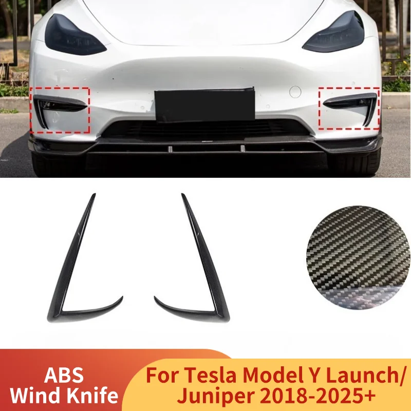 

Wind Knife for Tesla Model Y Juniper 2018-2025 Up Front Bumper Cover Fog Lamp Eyebrow Spoiler Blade Sticker Trim ABS Accessories