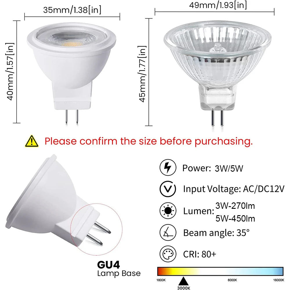 1/2/4/6/10Pcs 3W 5W MR11 LED Light Bulbs AC/DC12V Energy Saving GU4.0 Bi-Pin Spotlights Lamp Indoor Home Lighting Halogen Bulb