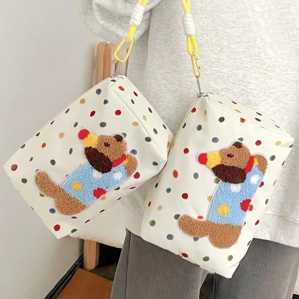 1/2Pcs Puppy Pattern Canvas Bag Eye-Catching Portable Makeup Storage Pouch Travel Makeup Organizer Cute Dachshund Cosmetic Bag