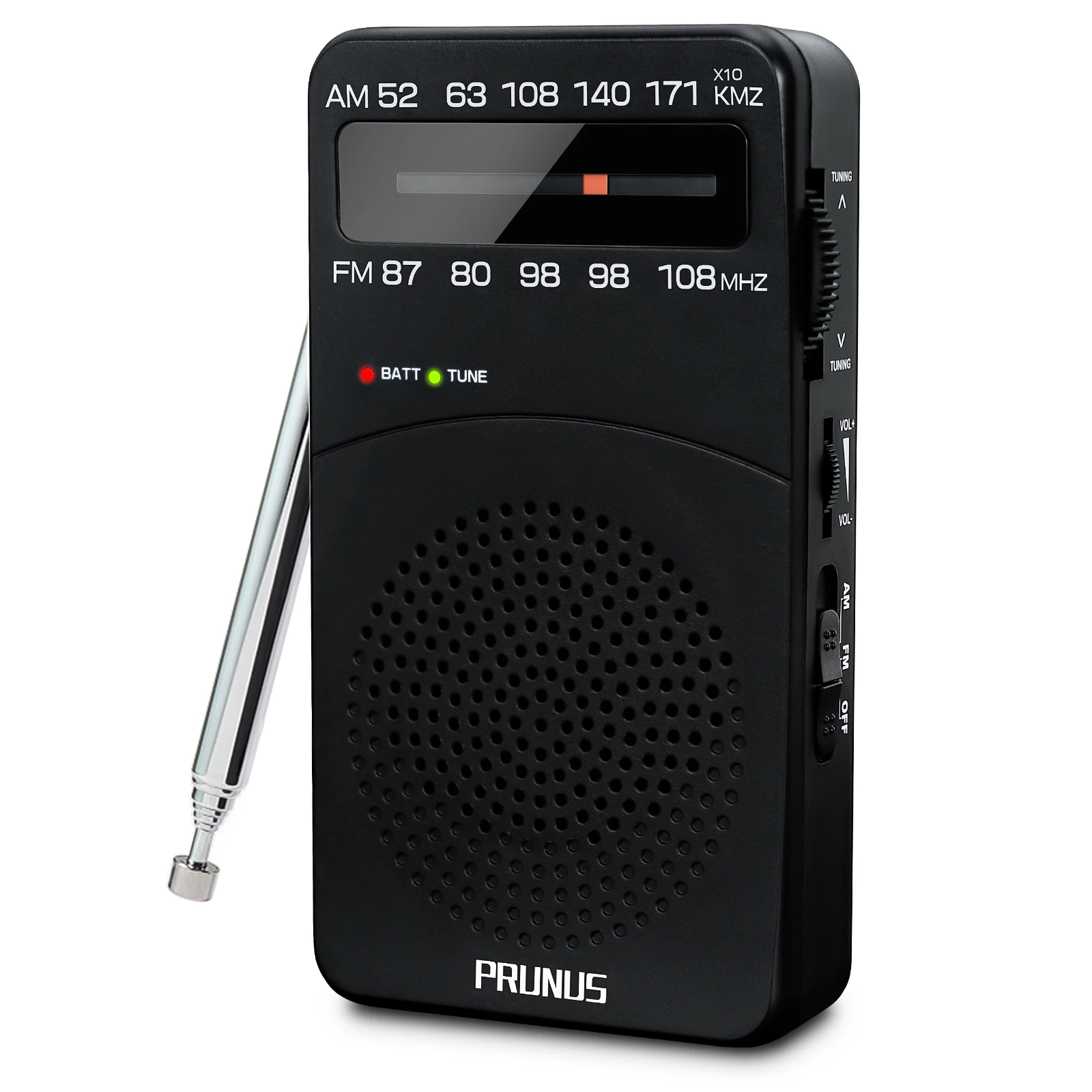 PRUNUS J-166 Pocket Portable Mini Radio FM/AM Digital Tuning Radio receiver FM87-108MHz MP3 Music Player Radios for AA batteries